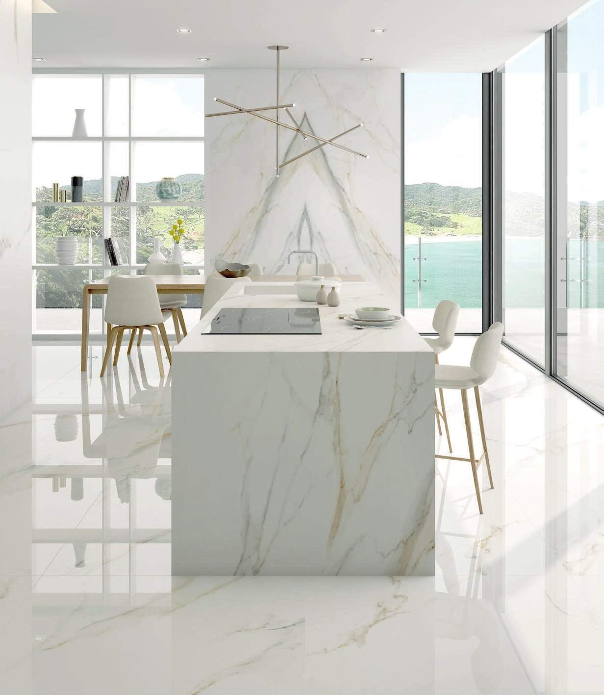 Ambiente con porcelánico Arklam Atlantis Gold, foto del catálogo de Arklam