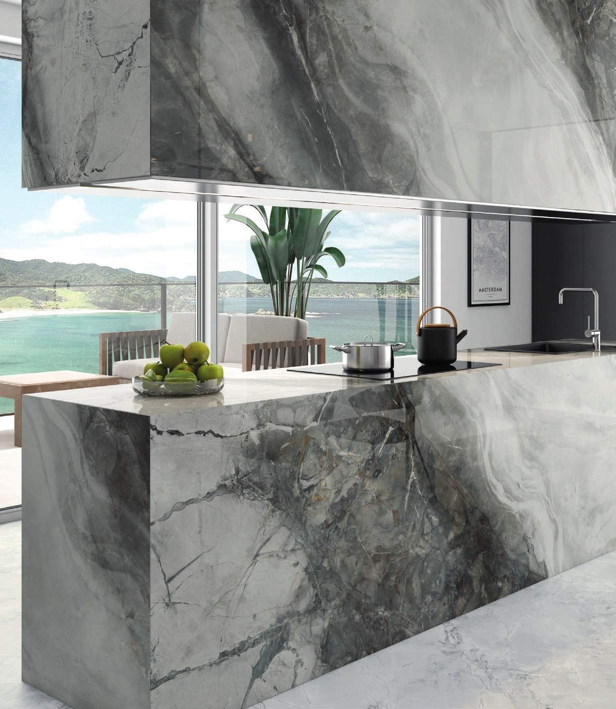 Ambiente con porcelánico Arklam Invisible Grey, foto del catálogo de Arklam