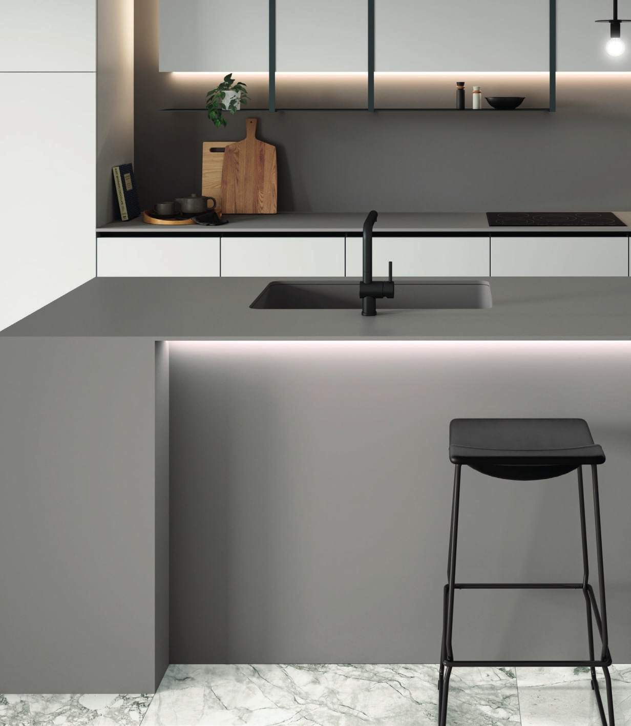 Ambiente con porcelánico Arklam Pure Grey, foto del catálogo de Arklam