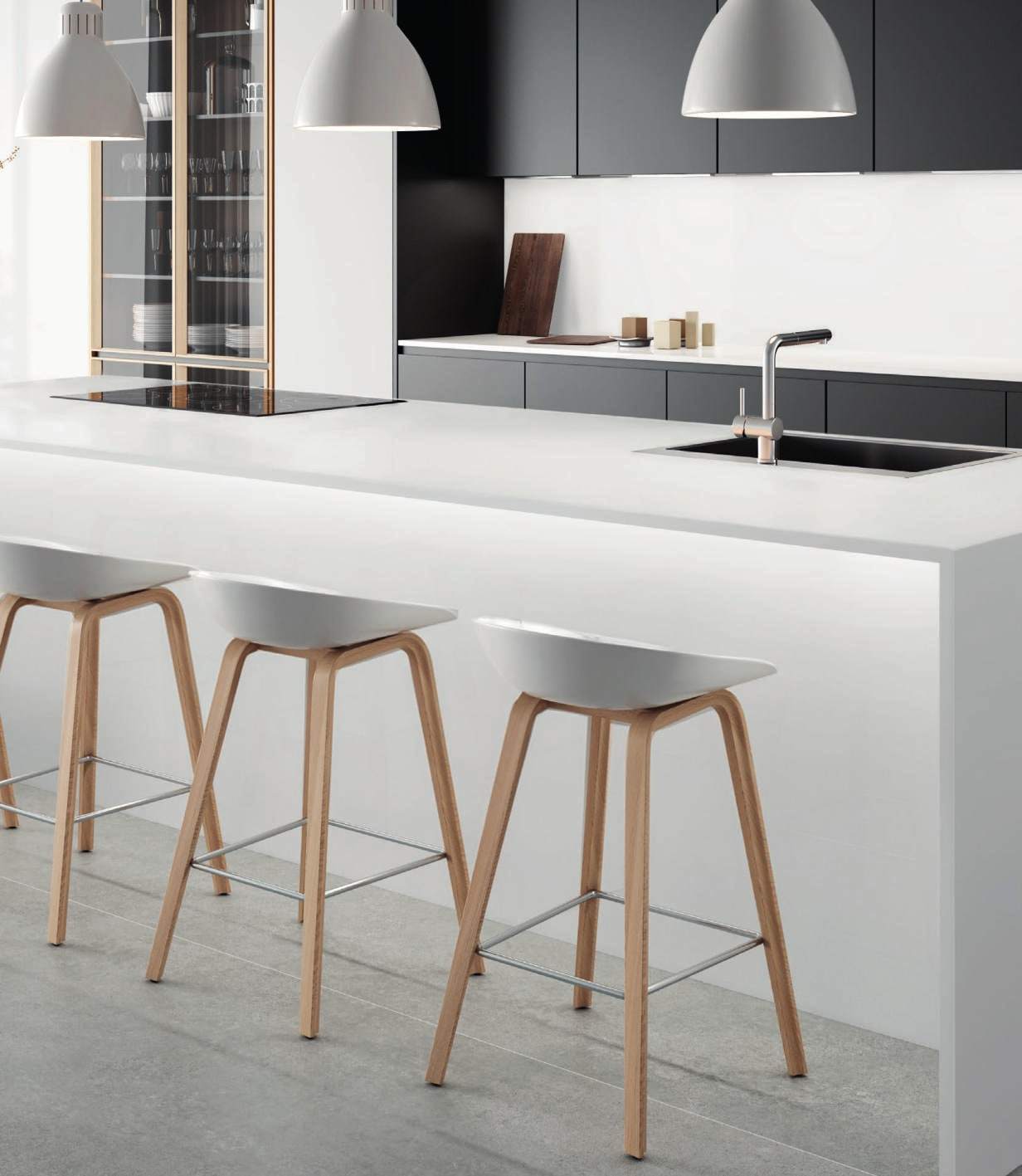 Ambiente con porcelánico Arklam Pure Super White, foto del catálogo de Arklam