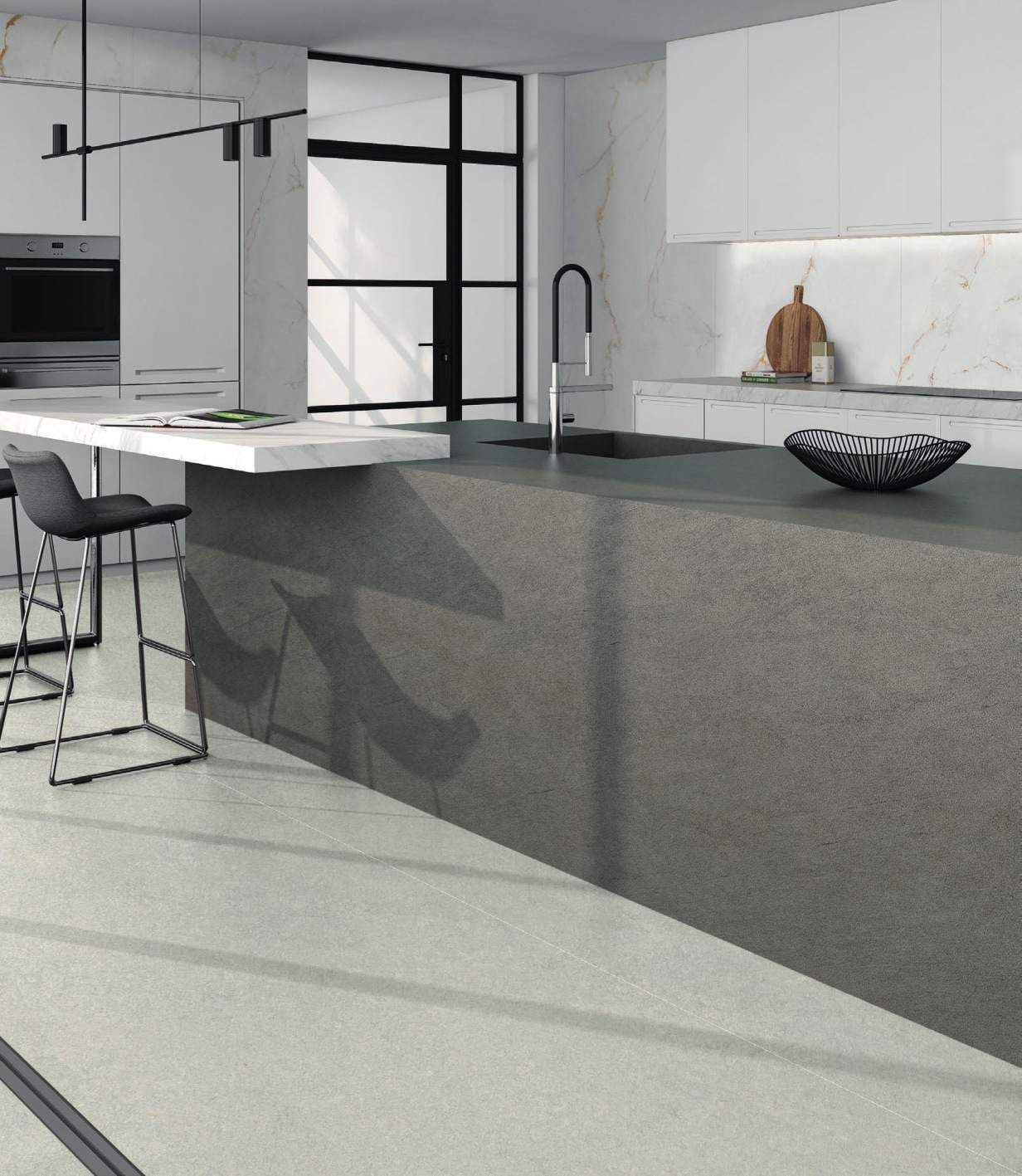 Ambiente con porcelánico Arklam Basalt Grey, foto del catálogo de Arklam