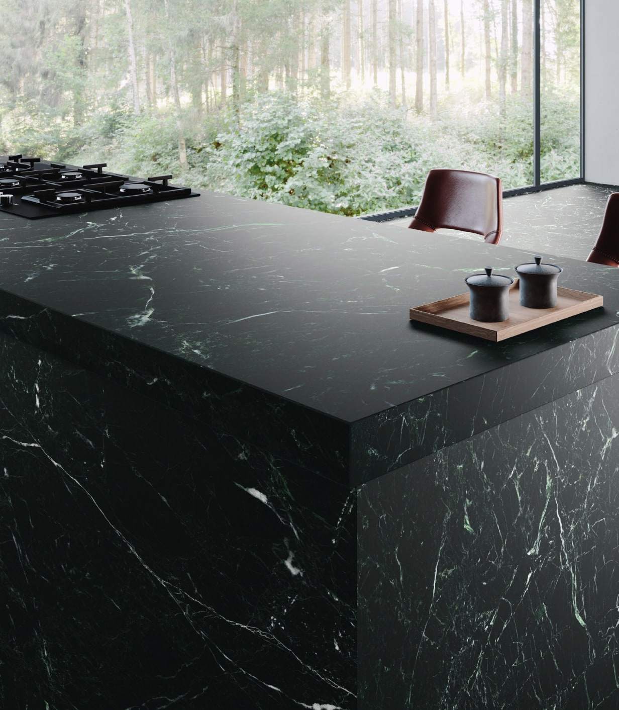 Ambiente con porcelánico Arklam Caviar Green, foto del catálogo de Arklam
