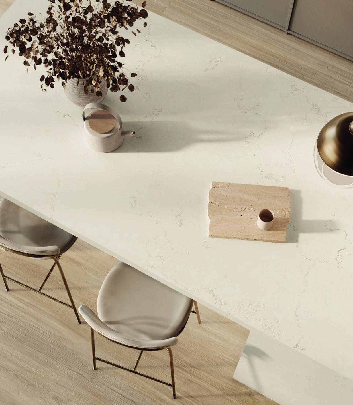 Ambiente con porcelánico Arklam Bianco Perlino, foto del catálogo de Arklam
