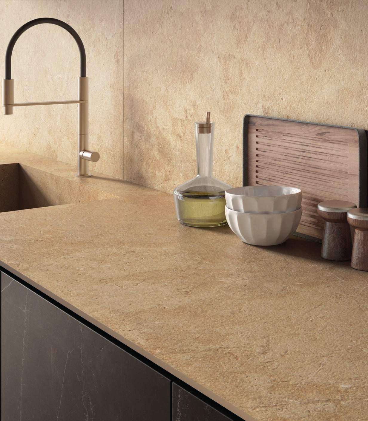Ambiente con porcelánico Arklam Salma Amber, foto del catálogo de Arklam