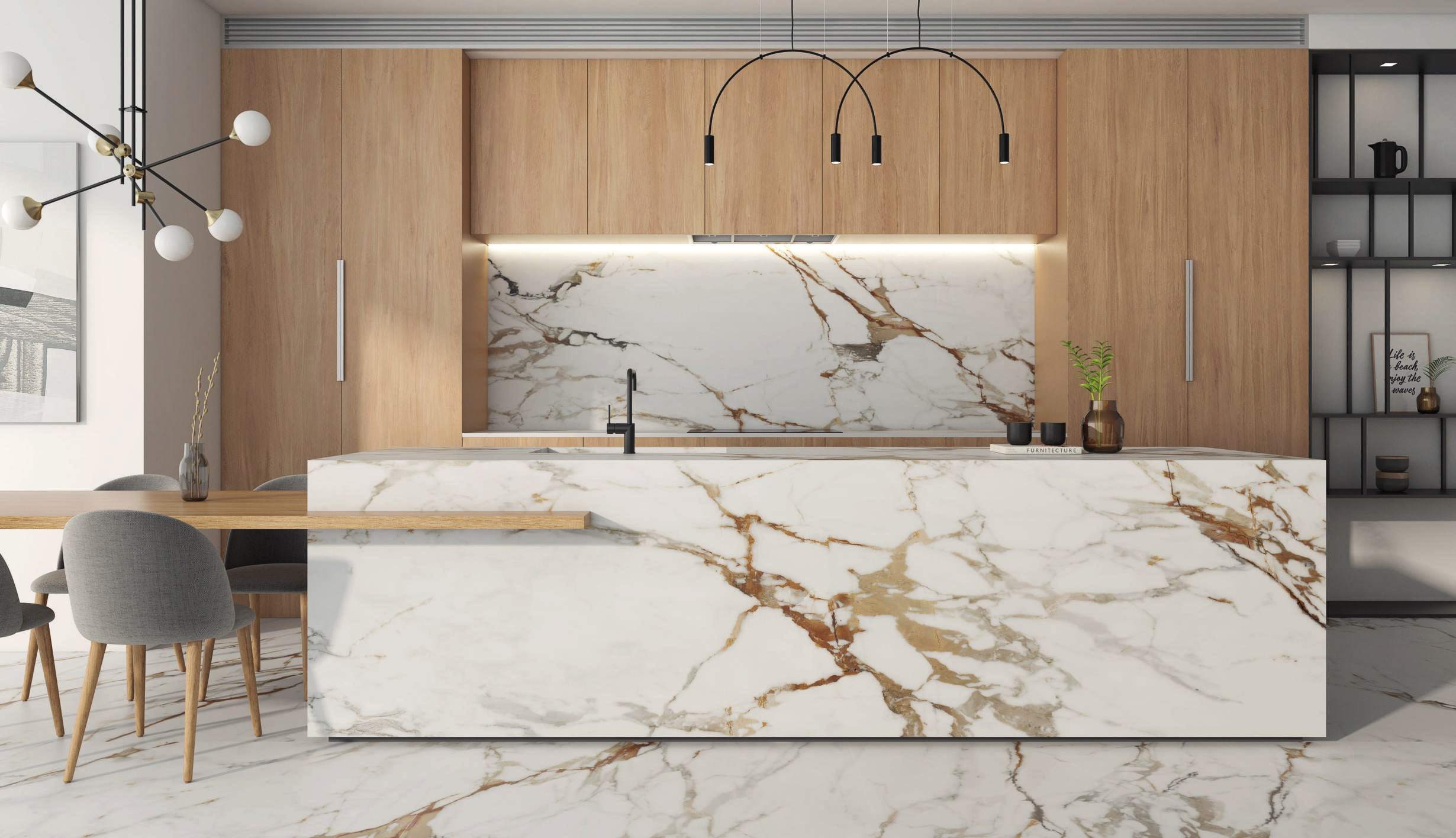 Ambiente con Arklam Calacatta Gold, foto del catálogo de Arklam