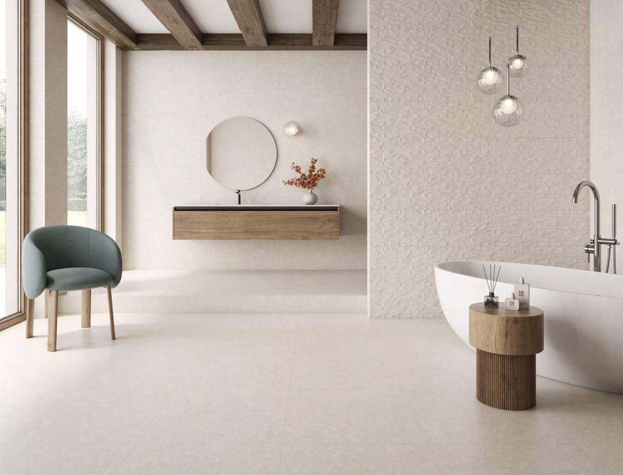 Ambiente con baldosas ITT Pietra Coral, foto del catálogo de ITT Ceramic