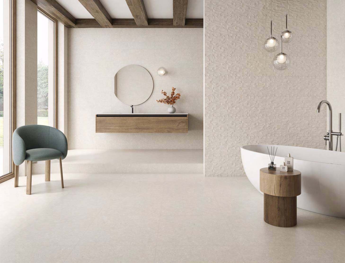 Ambiente con baldosas ITT Pietra Coral, foto del catálogo de ITT Ceramic