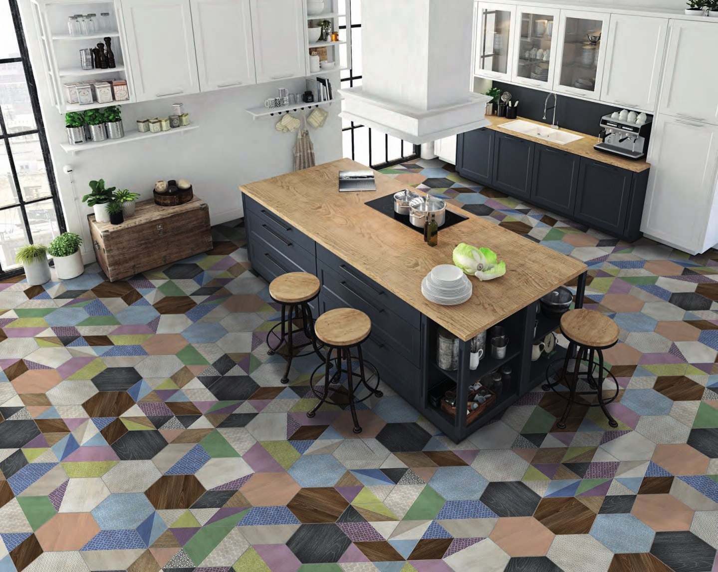 Ambiente con baldosas ITT Art Déco, foto del catálogo de ITT Ceramic