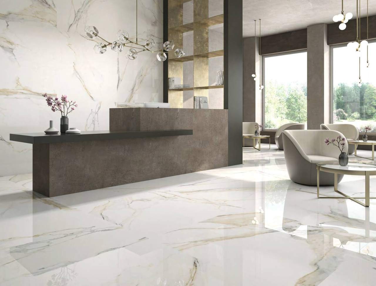 Ambiente con baldosas ITT Atlantis Gold, foto del catálogo de ITT Ceramic