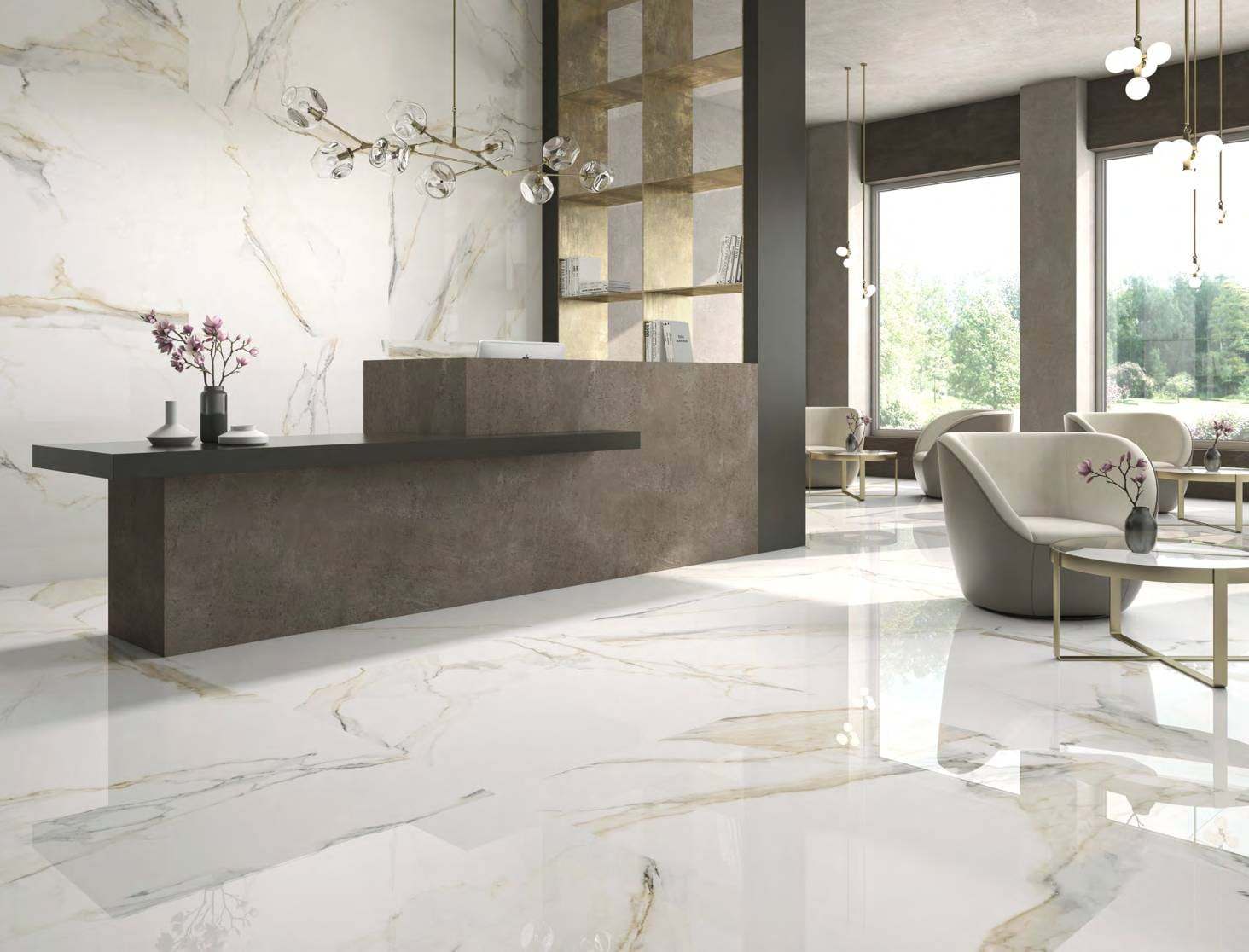 Ambiente con baldosas ITT Atlantis Gold, foto del catálogo de ITT Ceramic
