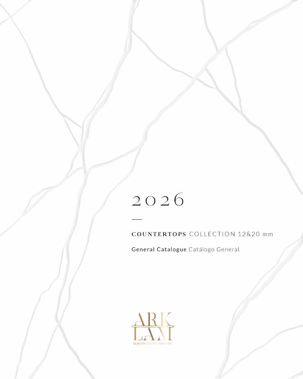 Portada del catálogo Arklam 2026 · Encimeras 12 y 20 mm