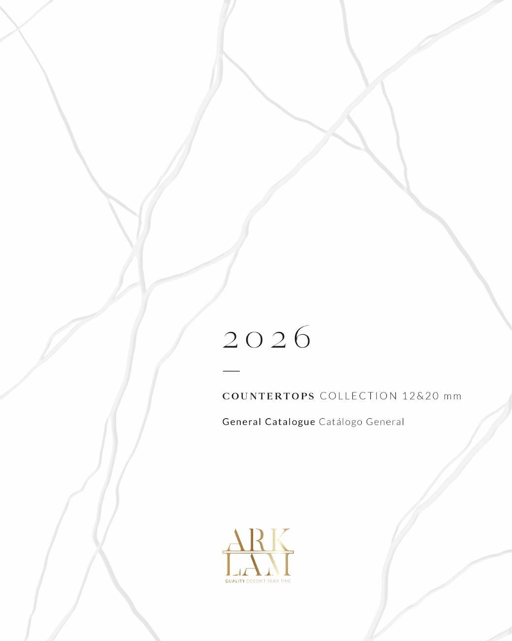 Portada del catálogo Arklam 2026 · Encimeras 12 y 20 mm